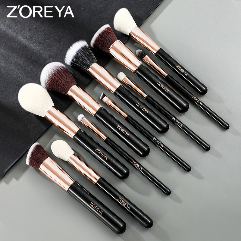 Makeup Tools ZOREYA Black Brushes Set Natural Hair Foundation Powder Eyebrow Contour Eyeshadow Make Up maquiage 230203