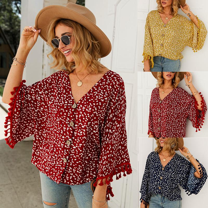 Women' T Shirts Women' Floral Shirt V-neck Collar Tassel Three Quarter Sleeved Summer Blouse, Blue
Women' T Shirts Women' Floral Shirt V-neck Collar Tassel Three Quarter Sleeved Summer Blouse, Blue
