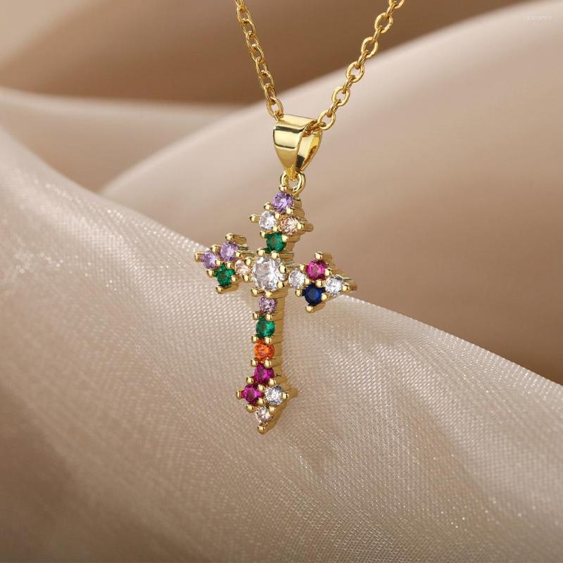 Chains Cute Multicolor Zircon Cross Necklace For Women Stainless Steel Chain Jesus Choker Necklaces Jewelry Drop
Chains Cute Multicolor Zircon Cross Necklace For Women Stainless Steel Chain Jesus Choker Necklaces Jewelry Drop