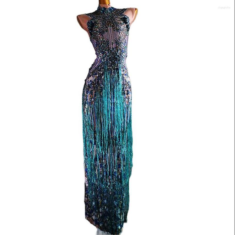 Stage Wear Sparkling Rhinestones Tassel Floor-Length Dresses Sleeveless Turtleneck Dress Vintage Classic Costume Party Dance Women, Blue
Stage Wear Sparkling Rhinestones Tassel Floor-Length Dresses Sleeveless Turtleneck Dress Vintage Classic Costume Party Dance Women, Blue