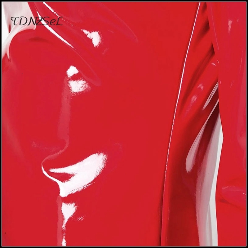 Women's T-Shirt Women Vintage Latex Leather High Neck Tops Black Highstreet Turtleneck Warm Pullover Long Sleeve Red PU Zipper T Shirt Custom 230