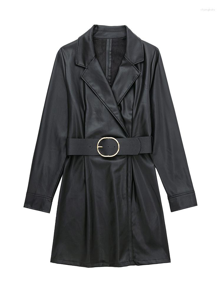 Casual Dresses Women 2023 Notched Lapel Office Faux Leather Blazer Dress Long Sleeve Elegant Black PU Mini With Buckle Belt
Casual Dresses Women 2023 Notched Lapel Office Faux Leather Blazer Dress Long Sleeve Elegant Black PU Mini With Buckle Belt