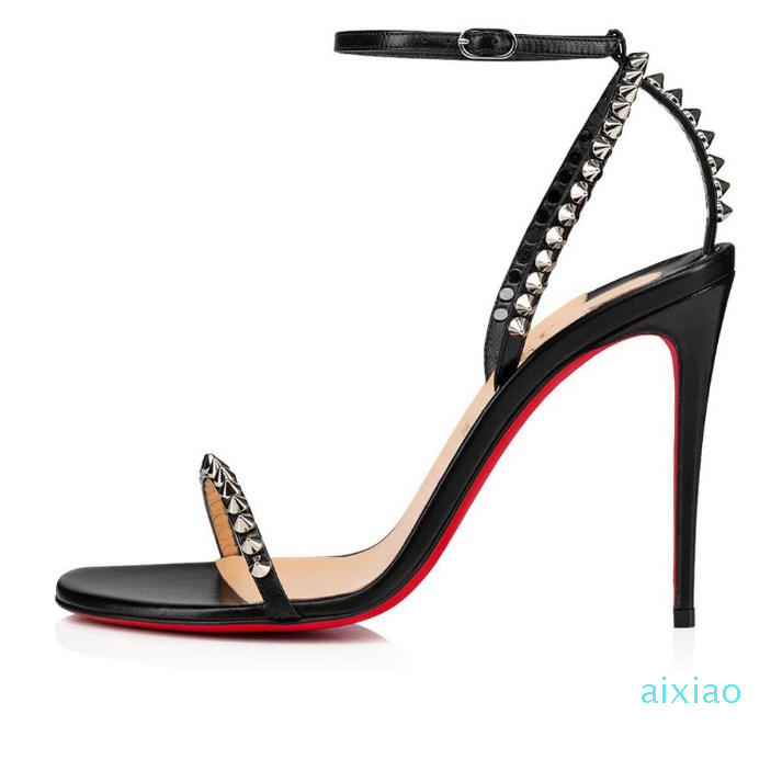 Senior Quality Summer Womens Pumps Sandals Luxury So Me 100 mm Slim Lady Black Khaki Leather Peep Toes Straps Popular Casual High Heels Sandal