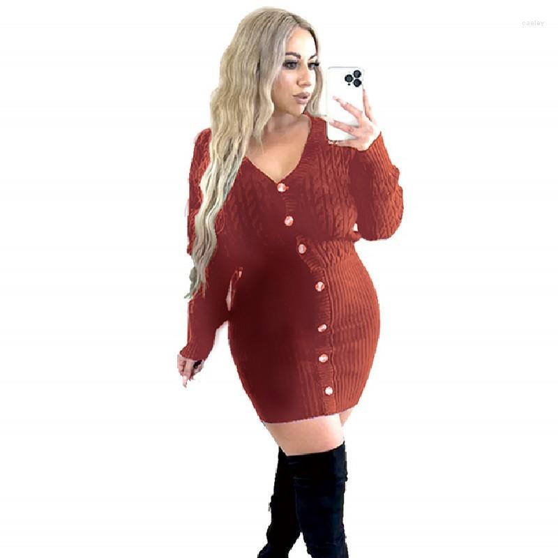 Casual Dresses Fashion Women Solid Color Knit Long Sleeve Sweater Sexy Bodysuit Mini Dress Button V Neck Elegant Africaine Femme Clothes, Auburn
Casual Dresses Fashion Women Solid Color Knit Long Sleeve Sweater Sexy Bodysuit Mini Dress Button V Neck Elegant Africaine Femme Clothes, Auburn