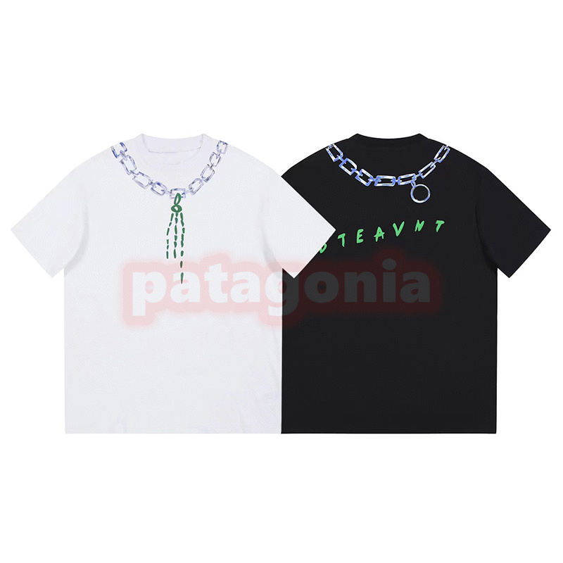 Men Womens Fashion T Shirt High Street Digital Iron Chain Printing Tees Couples Short Sleeve Summer Tops Size XS-L, Black