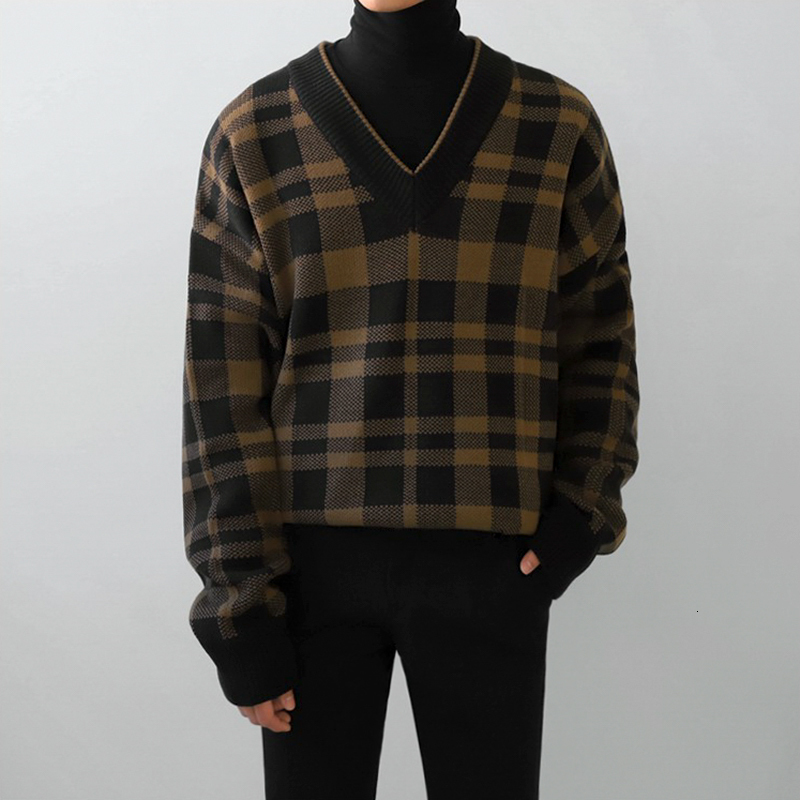 Men's Sweaters Autumn Winter Fashion Vneck Plaid Sweater Tops Men Korean Knitted Male Long Sleeve Loose Jumpers G266 230203, Khaki
Men's Sweaters Autumn Winter Fashion Vneck Plaid Sweater Tops Men Korean Knitted Male Long Sleeve Loose Jumpers G266 230203, Khaki