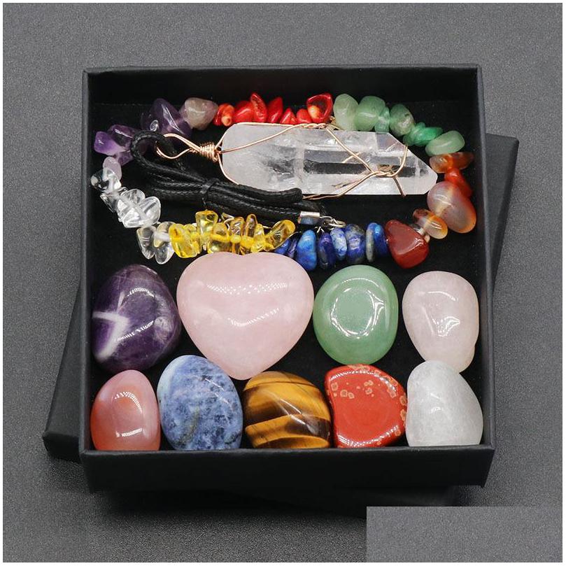 Stone 7 Chakra Set Rose Quartz Heart Reiki Natural Crystal Necklace Tumbled Stones Polishing Rock Yoga Energy Bead Bracelets Dhgarden Dh85B
Stone 7 Chakra Set Rose Quartz Heart Reiki Natural Crystal Necklace Tumbled Stones Polishing Rock Yoga Energy Bead Bracelets Dhgarden Dh85B