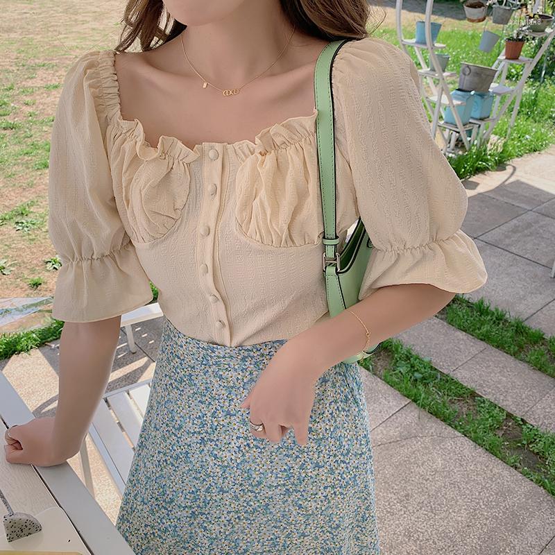 Women' Blouses Summer Korean Version Of Pure Color Lace Single Breasted Puff Sleeve Short Top With Blouse Female, Beige
Women' Blouses Summer Korean Version Of Pure Color Lace Single Breasted Puff Sleeve Short Top With Blouse Female, Beige