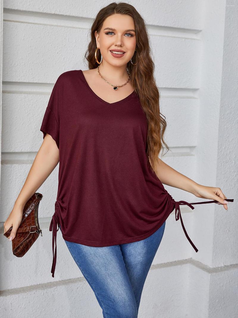 Shirt Plus Size Tops Woman 2023 Fashion Summer V Neck Short Sleeve Side Tie Elegant Blouse Big Loose Oversized Tee Shirts, Burgundy
Shirt Plus Size Tops Woman 2023 Fashion Summer V Neck Short Sleeve Side Tie Elegant Blouse Big Loose Oversized Tee Shirts, Burgundy