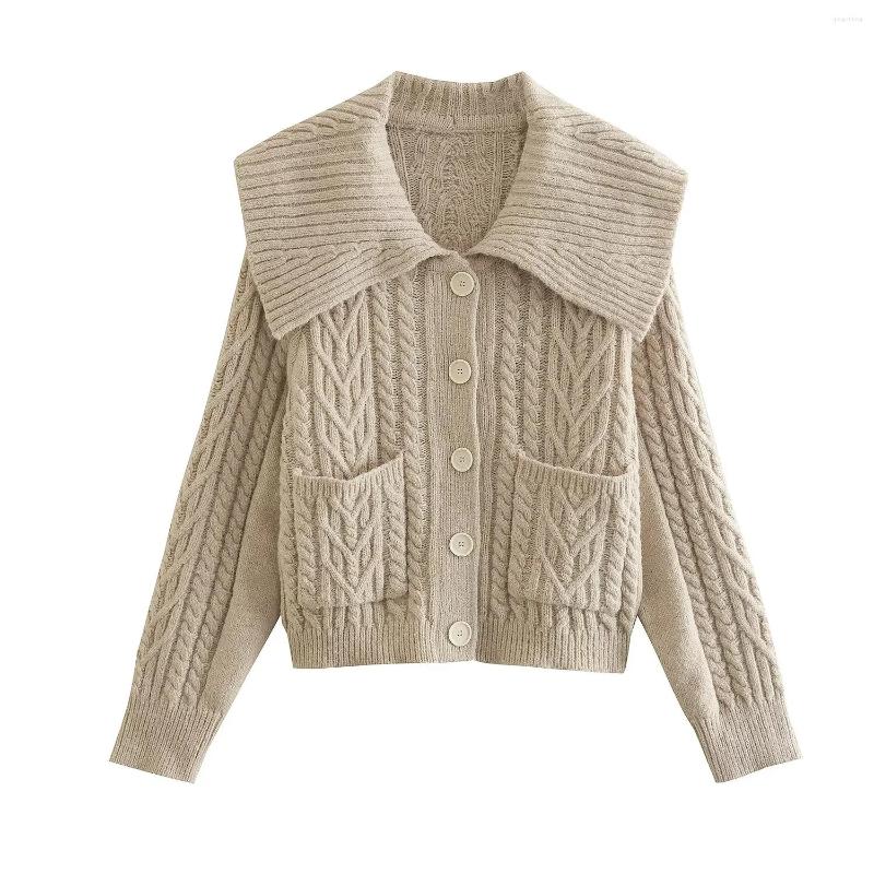 Women' Knits Autumn Women' Cardigan Big Turn Down Collar Twist Sweater Single-Breasted Short Knit Coat Pockets Casual Outerwear Sueter, As pattern
Women' Knits Autumn Women' Cardigan Big Turn Down Collar Twist Sweater Single-Breasted Short Knit Coat Pockets Casual Outerwear Sueter, As pattern