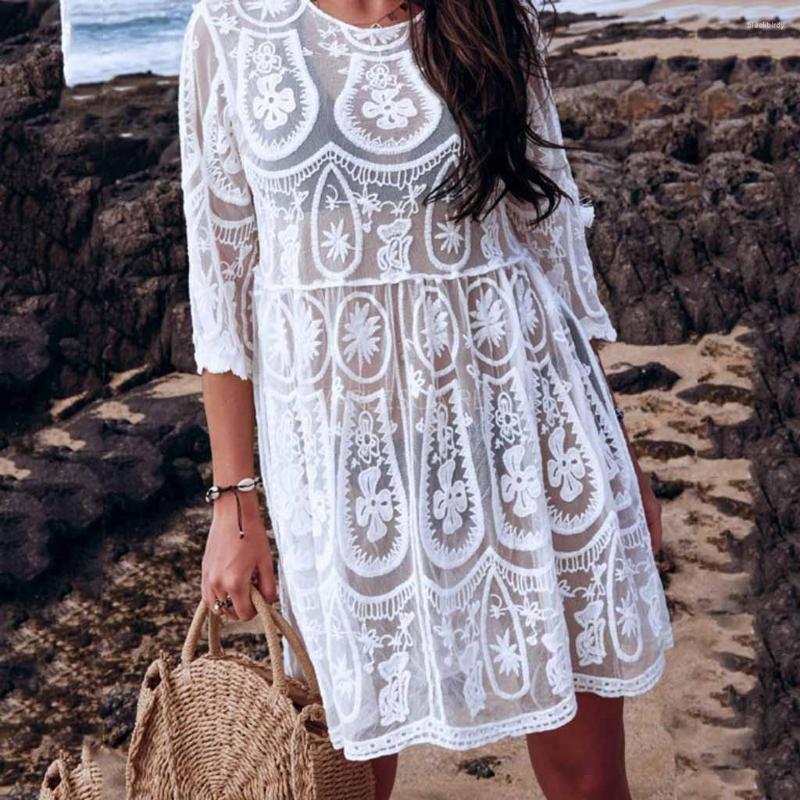 Women's Swimwear Lace Embroidered Bikini Cover Up Sexy Hollow Backless Swimsuit Beach Mini Dress Women 2023 Summer Bathing Suit Beachwear, White 
Women's Swimwear Lace Embroidered Bikini Cover Up Sexy Hollow Backless Swimsuit Beach Mini Dress Women 2023 Summer Bathing Suit Beachwear, White