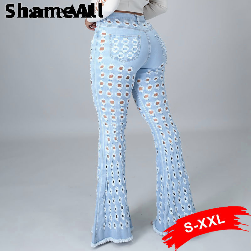 Women's Plus Size Pants Y2K Street White Blue Hollow Stretchy Flare Jeans Sexy Club Torn Holes Wide Leg Ripped Skinny Super Stretchy Indie Bell Bottoms 230203, Light blue
Women's Plus Size Pants Y2K Street White Blue Hollow Stretchy Flare Jeans Sexy Club Torn Holes Wide Leg Ripped Skinny Super Stretchy Indie Bell Bottoms 230203, Light blue