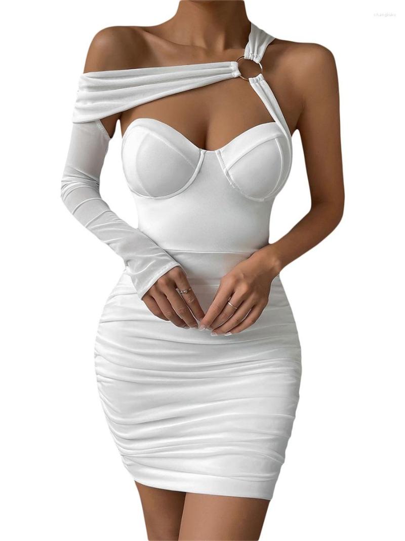 Casual Dresses Women One Shoulder Long Sleeve Bandage Solid Color Pleated Club Party Summer, White
Casual Dresses Women One Shoulder Long Sleeve Bandage Solid Color Pleated Club Party Summer, White