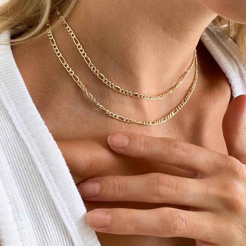Chains Women Figaro Chain Necklace Gold Color Adjustable Choker 5mm Layered Set Jewelry
Chains Women Figaro Chain Necklace Gold Color Adjustable Choker 5mm Layered Set Jewelry