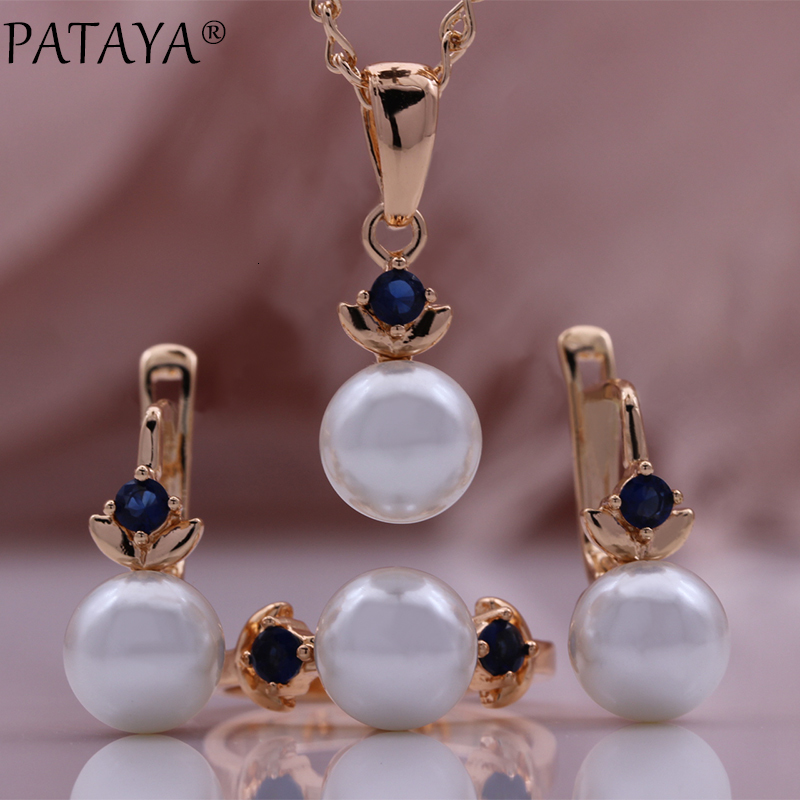 Wedding Jewelry Sets PATAYA Blue Zircon Shell Pearl Earrings Ring Pendants Set 585 Rose Gold Color Women Fashion Christmas Gift Fine 230203
Wedding Jewelry Sets PATAYA Blue Zircon Shell Pearl Earrings Ring Pendants Set 585 Rose Gold Color Women Fashion Christmas Gift Fine 230203