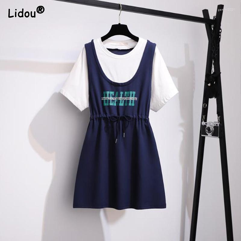 Casual Dresses O-neck Above Knee Mini Letter Empire Pullover Belt Short Sleeve Women's Clothing Summer Patchwork All-match Trend, Blue
Casual Dresses O-neck Above Knee Mini Letter Empire Pullover Belt Short Sleeve Women's Clothing Summer Patchwork All-match Trend, Blue