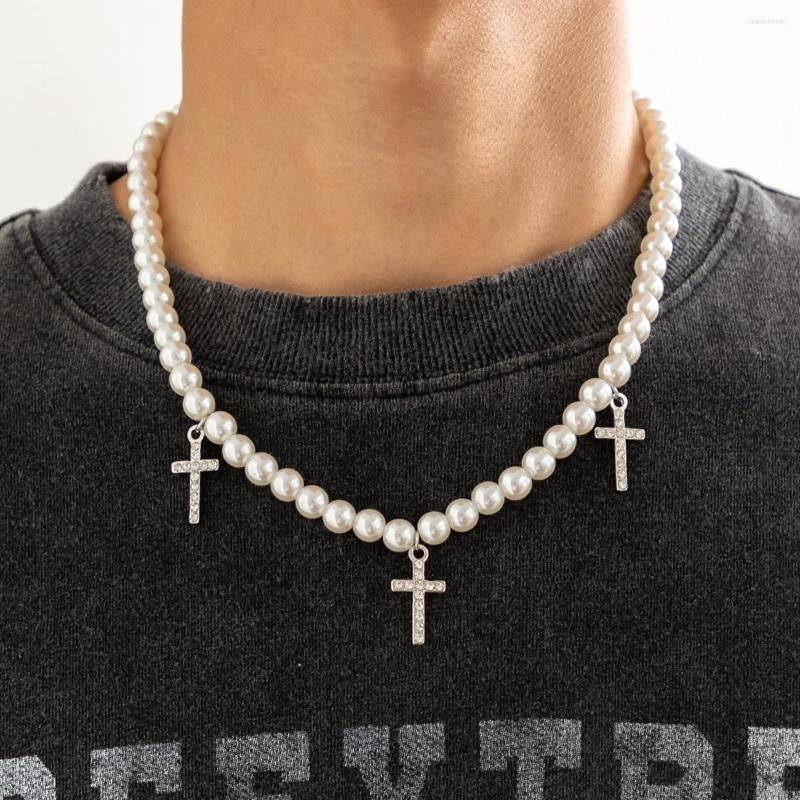 Choker Salircon Punk Simple Imitation Pearl Beaded Short Necklace Hip Hop Metal Rhinestone Cross Pendant Men's Jewelry
Choker Salircon Punk Simple Imitation Pearl Beaded Short Necklace Hip Hop Metal Rhinestone Cross Pendant Men's Jewelry