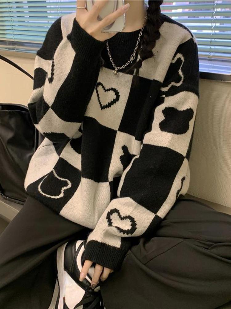 Women' Sweaters Korean Sweet Love Plaid Sweater Women Loose Casual Long Sleeve Pullovers Streetwear Harajuku Goth O-neck Jumper Y2k Clothes, Black
Women' Sweaters Korean Sweet Love Plaid Sweater Women Loose Casual Long Sleeve Pullovers Streetwear Harajuku Goth O-neck Jumper Y2k Clothes, Black
