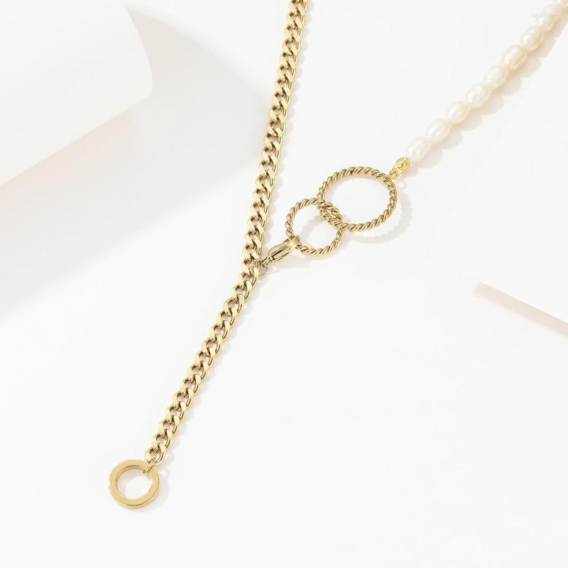 Chains Gold Plated Stainless Steel Necklace For Women Baroque Pearl Ring Clavicle Chain Pendant Necklaces Engagement Fashion Jewelry
Chains Gold Plated Stainless Steel Necklace For Women Baroque Pearl Ring Clavicle Chain Pendant Necklaces Engagement Fashion Jewelry
