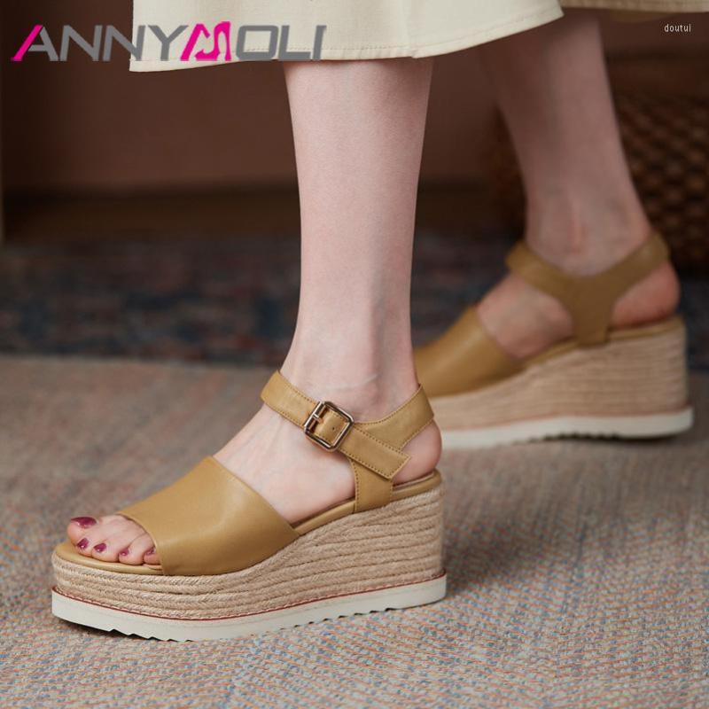 Sandals ANNYMOLI Shoes Women Genuine Leather Wedges High Heel Buckle Espadrille Round Toe Ladies Footwear Summer, Beige
Sandals ANNYMOLI Shoes Women Genuine Leather Wedges High Heel Buckle Espadrille Round Toe Ladies Footwear Summer, Beige