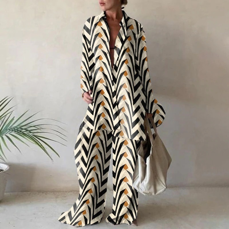 Women's Sleepwear 2 Pieces Pajama Set Geometry Print Fashion Loose Ladies Long Sleeve Summer Pyjama Suit For Female 230203, Style 4
Women's Sleepwear 2 Pieces Pajama Set Geometry Print Fashion Loose Ladies Long Sleeve Summer Pyjama Suit For Female 230203, Style 4