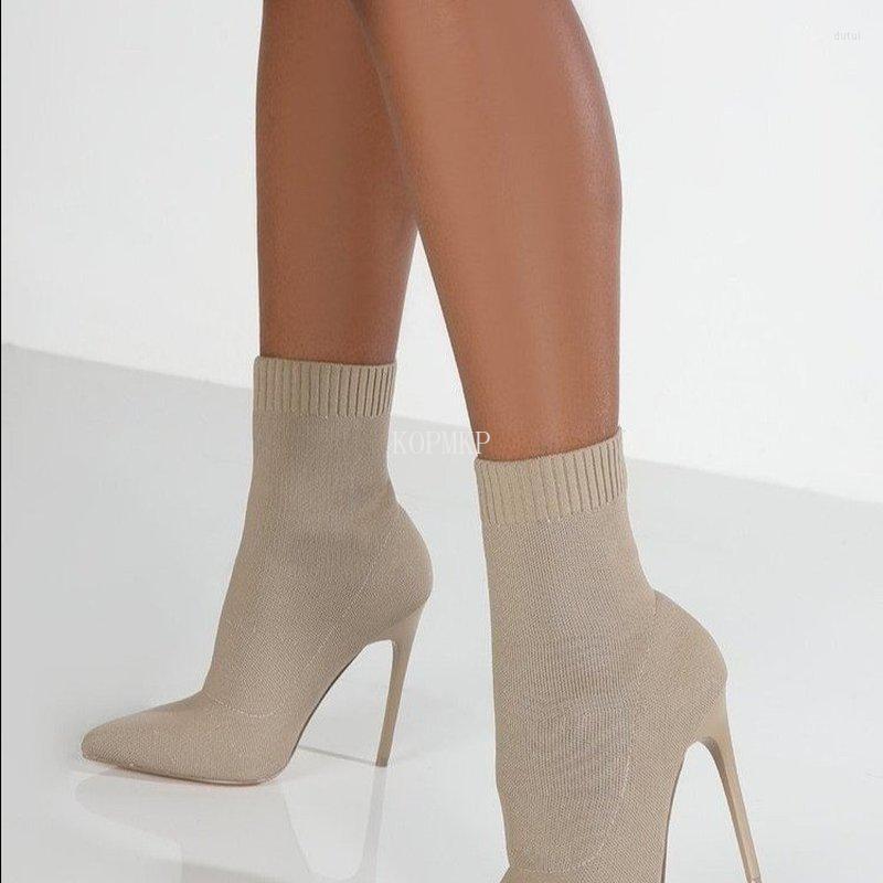 Boots 2023 Stiletto Heels Short Ankle Boot Women Fashion Autumn Winter Thin High Heeled Pointed Toe Sock Pumps Booties Kopmkp, Beige 
Boots 2023 Stiletto Heels Short Ankle Boot Women Fashion Autumn Winter Thin High Heeled Pointed Toe Sock Pumps Booties Kopmkp, Beige