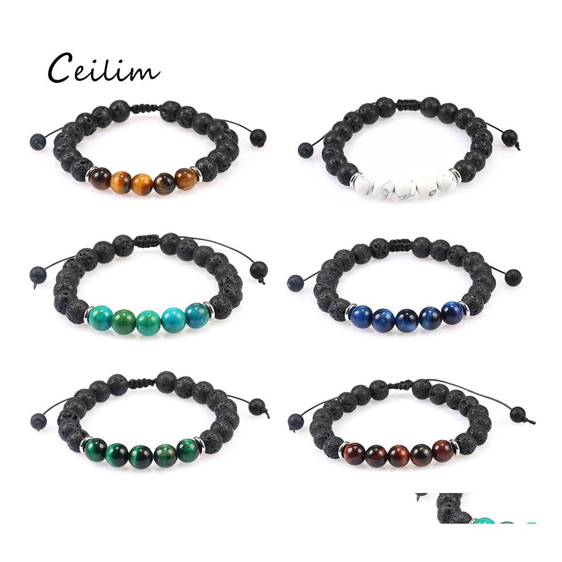 Beaded Strands Fashion 8Mm Black Lava Stone Bead Bracelets Natural Tiger Eye Volcanic Handmade Braided Yoga Beads Bracelet For Men Otak4
Beaded Strands Fashion 8Mm Black Lava Stone Bead Bracelets Natural Tiger Eye Volcanic Handmade Braided Yoga Beads Bracelet For Men Otak4