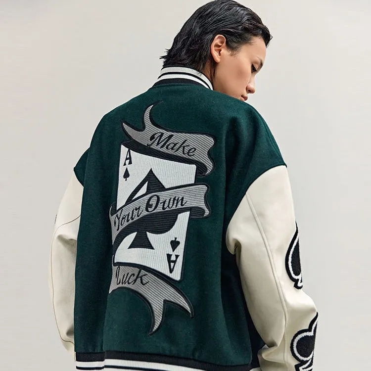 Mens Jackets Playing Card Embroidery Varsity Jacket Men Spring Autumn Hip Hop Streetwear College Baseball Harajuku Bomber Coat Unisex 230203