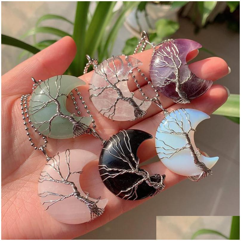 Pendant Necklaces Moon Crescent Wire Wrap Tree Natural Healing Stone Crystal Quartz Pendum Opal Amethyst Pink Necklace Drop Dhgarden Dhu6M
Pendant Necklaces Moon Crescent Wire Wrap Tree Natural Healing Stone Crystal Quartz Pendum Opal Amethyst Pink Necklace Drop Dhgarden Dhu6M