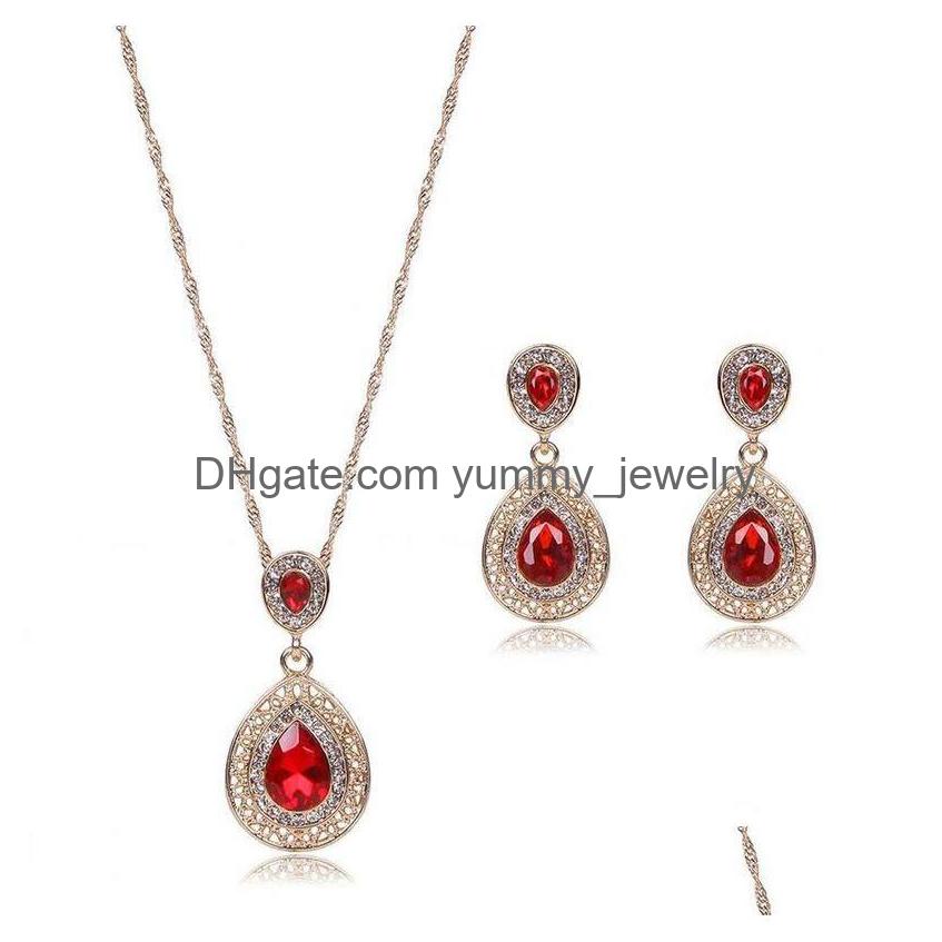 Earrings Necklace Water Drop Jewelry Sets For Women Best Gift Luxurious Big Brand Set 3 Colors Alloy Fashion Party Wear Delivery Dh7Mb, Color
Earrings Necklace Water Drop Jewelry Sets For Women Best Gift Luxurious Big Brand Set 3 Colors Alloy Fashion Party Wear Delivery Dh7Mb, Color