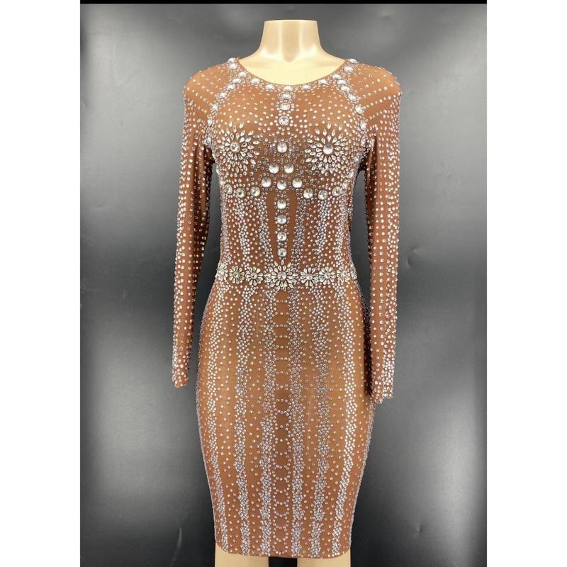 Casual Dresses Rhinestones Pearls Mesh Dress Bar Birthday Celebrate Bodycon Stretch Women Dance Singer Performance Costume, Khaki
Casual Dresses Rhinestones Pearls Mesh Dress Bar Birthday Celebrate Bodycon Stretch Women Dance Singer Performance Costume, Khaki