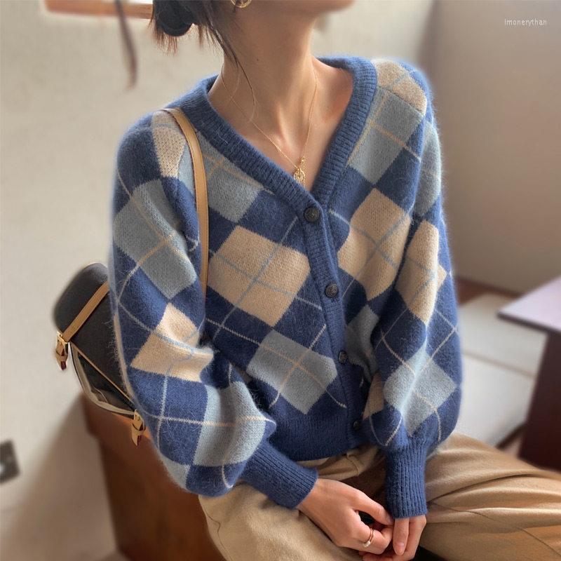 Women's Knits JESSIC 2023 Spring Diamond Plaid Knitted Cardigan Jacket Coat Loose Retro French Niche V-neck Explosive Sweater, Blue
Women's Knits JESSIC 2023 Spring Diamond Plaid Knitted Cardigan Jacket Coat Loose Retro French Niche V-neck Explosive Sweater, Blue