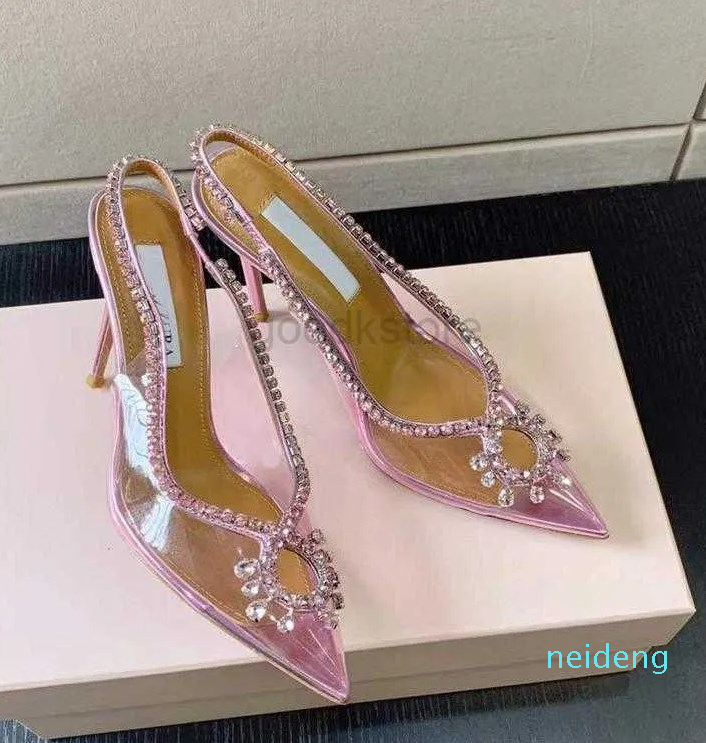 Designer -Crystal-embellished Sandals PVC Pumps High Heels Shoes 100mm Spool Women Luxurys Designers Dress Shoe Ankle Cross Strap Fashion, Pink
Designer -Crystal-embellished Sandals PVC Pumps High Heels Shoes 100mm Spool Women Luxurys Designers Dress Shoe Ankle Cross Strap Fashion, Pink