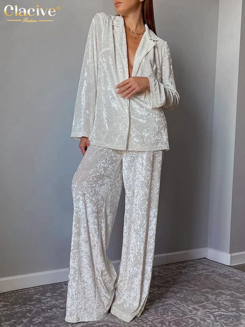 Womens Two Piece Pants Clacive Winter Loose Home Suits Fashion White Velvet Set Elegant Lapel Long Sleeve Blouses Sets Outifits 230202, White5
Womens Two Piece Pants Clacive Winter Loose Home Suits Fashion White Velvet Set Elegant Lapel Long Sleeve Blouses Sets Outifits 230202, White5