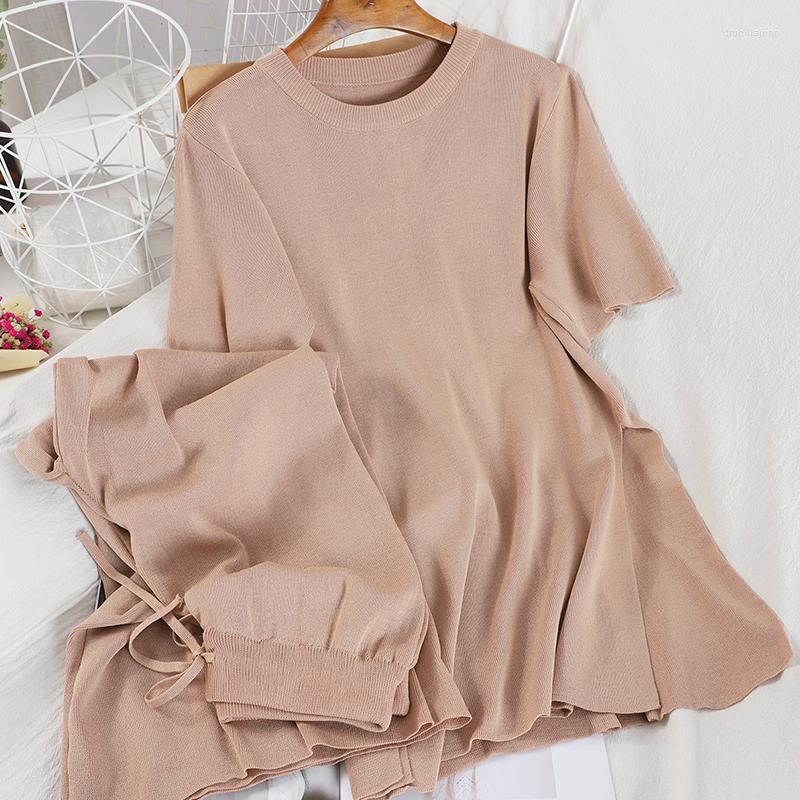 Women's Two Piece Pants 2023 Summer Knitting Suit Women Short Sleeve Top Long Wide Leg Set Loose Pullover High Waist Tie Clothing, Black
Women's Two Piece Pants 2023 Summer Knitting Suit Women Short Sleeve Top Long Wide Leg Set Loose Pullover High Waist Tie Clothing, Black
