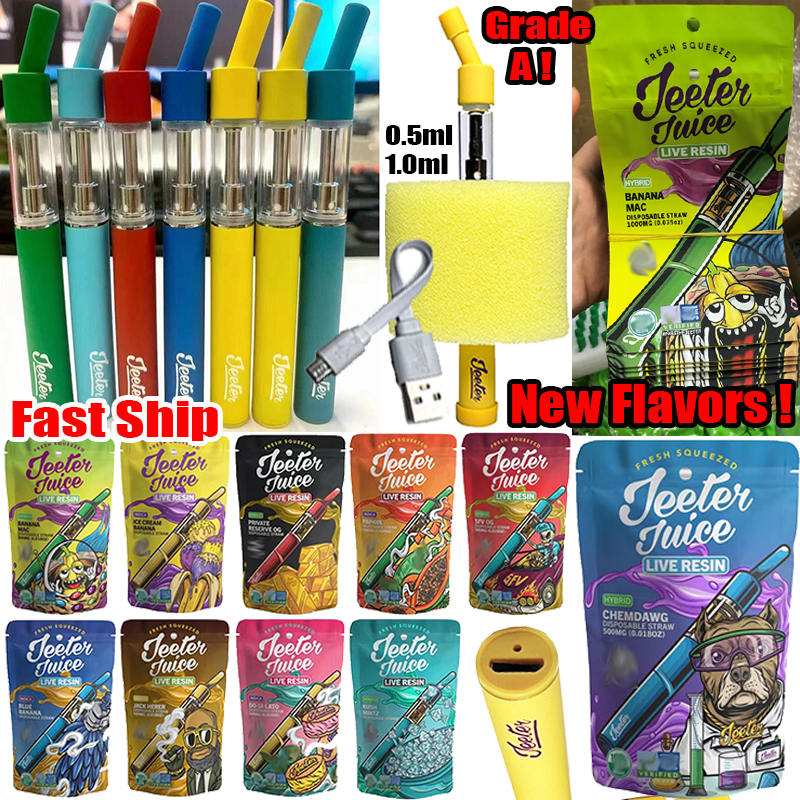 Grade A Jeeter Juice Disposable Straw E Cigarettes Vape Pen 0.5ml 1ml 10 Colors Empty Oil Rechargeable Pods Carts Dab Cartridges Kits 180mAh USB Charger Bags Packaging
Grade A Jeeter Juice Disposable Straw E Cigarettes Vape Pen 0.5ml 1ml 10 Colors Empty Oil Rechargeable Pods Carts Dab Cartridges Kits 180mAh USB Charger Bags Packaging