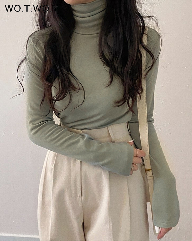 Women's T-Shirt WOTWOY Autumn Winter Long Sleeve Turtleneck T-Shirts Women Slim Fit Basic Bottoming Shirt Female Harajuku Tops Knitted Pullovers 230203, 22097-white
Women's T-Shirt WOTWOY Autumn Winter Long Sleeve Turtleneck T-Shirts Women Slim Fit Basic Bottoming Shirt Female Harajuku Tops Knitted Pullovers 230203, 22097-white