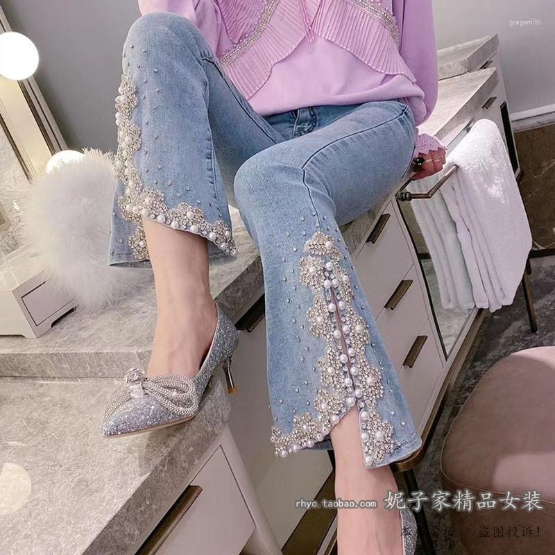 Women' Pants Beaded Split Flared Jeans Women' Spring Diamond Elegant Slimming High Waist Denim Female Cropped Trouses Trendy, Blue
Women' Pants Beaded Split Flared Jeans Women' Spring Diamond Elegant Slimming High Waist Denim Female Cropped Trouses Trendy, Blue