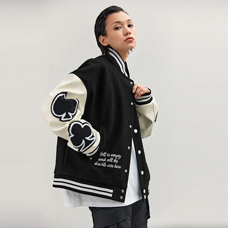 Mens Jackets Playing Card Embroidery Varsity Jacket Men Spring Autumn Hip Hop Streetwear College Baseball Harajuku Bomber Coat Unisex 230203