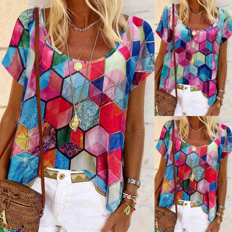 Women's Blouses Women's Long Sleeve Running Shirts Women Casual Geometry Print Round Neck Short Sleeves Shirt For Summer, Blue
Women's Blouses Women's Long Sleeve Running Shirts Women Casual Geometry Print Round Neck Short Sleeves Shirt For Summer, Blue
