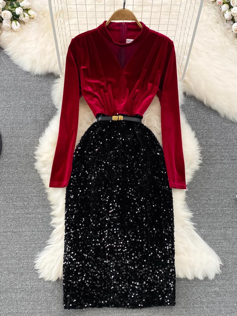 Casual Dresses Foamlina Women Vintage Velvet Dress Autumn Winter Stand Collar Hollow Out Mesh Patchwork Long Sleeve Sequins Party, Black
Casual Dresses Foamlina Women Vintage Velvet Dress Autumn Winter Stand Collar Hollow Out Mesh Patchwork Long Sleeve Sequins Party, Black