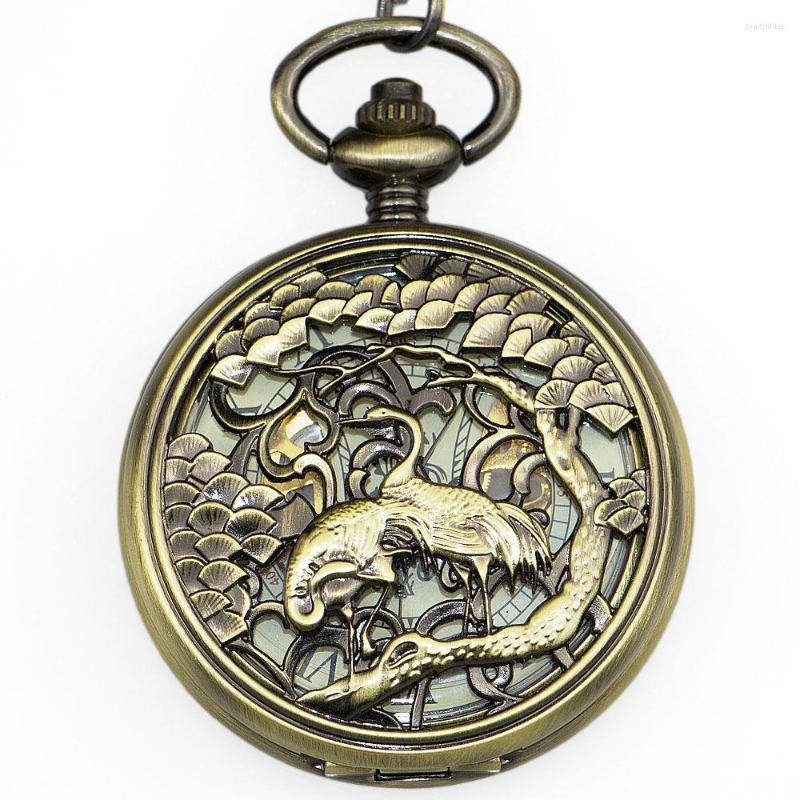Pocket Watches Fob Steampunk Mandarin Duck Carving Mechanical Hand Wind Men Retro Transparent Hollow Fashion Casual Skeleton, No box