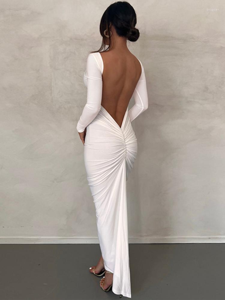 Casual Dresses Elegant Luxury Party Dress Women Sexy Long Sleeve Backless Folds Bodycon Maxi Birthday Evening White Black
Casual Dresses Elegant Luxury Party Dress Women Sexy Long Sleeve Backless Folds Bodycon Maxi Birthday Evening White Black