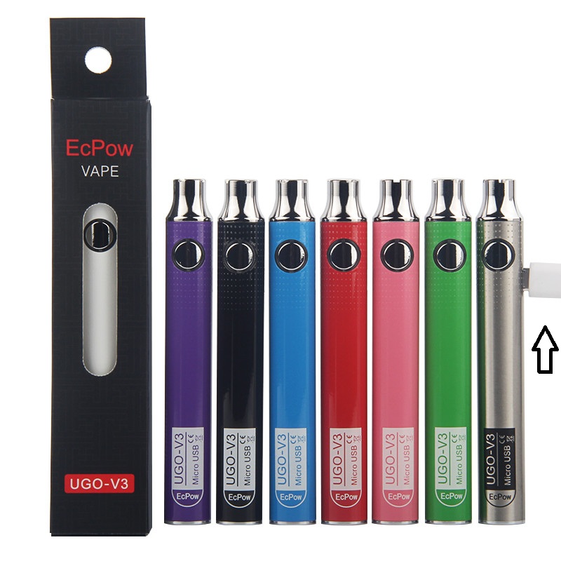 Authentic EcPow UGO V3 III Battery 650mAh 900mAh Preheat VV 510 Thread Evod EGO Micro USB Charger Vape Kit For Thick Oil Cartridge, Black
Authentic EcPow UGO V3 III Battery 650mAh 900mAh Preheat VV 510 Thread Evod EGO Micro USB Charger Vape Kit For Thick Oil Cartridge, Black