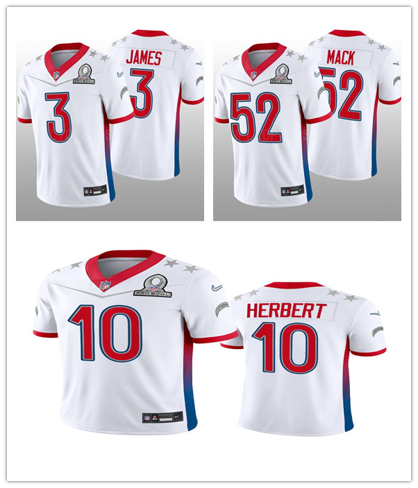 Football Jersey Los Angeles''Chargers''Men Justin Herbert #10 Derwin James #3 Khalil Mack #52 White 2023 Pro Bowl
Football Jersey Los Angeles''Chargers''Men Justin Herbert #10 Derwin James #3 Khalil Mack #52 White 2023 Pro Bowl