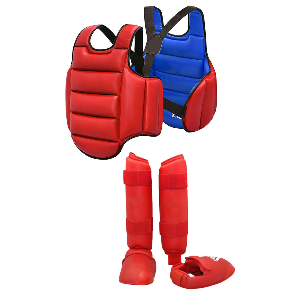 Protective Gear Karate Gloves Taekwondo Dobok Sparring Gear Uniform Set Helmet Shin Guards Boxing Equipment MMA Team Chest Suit Body Protection 230203
