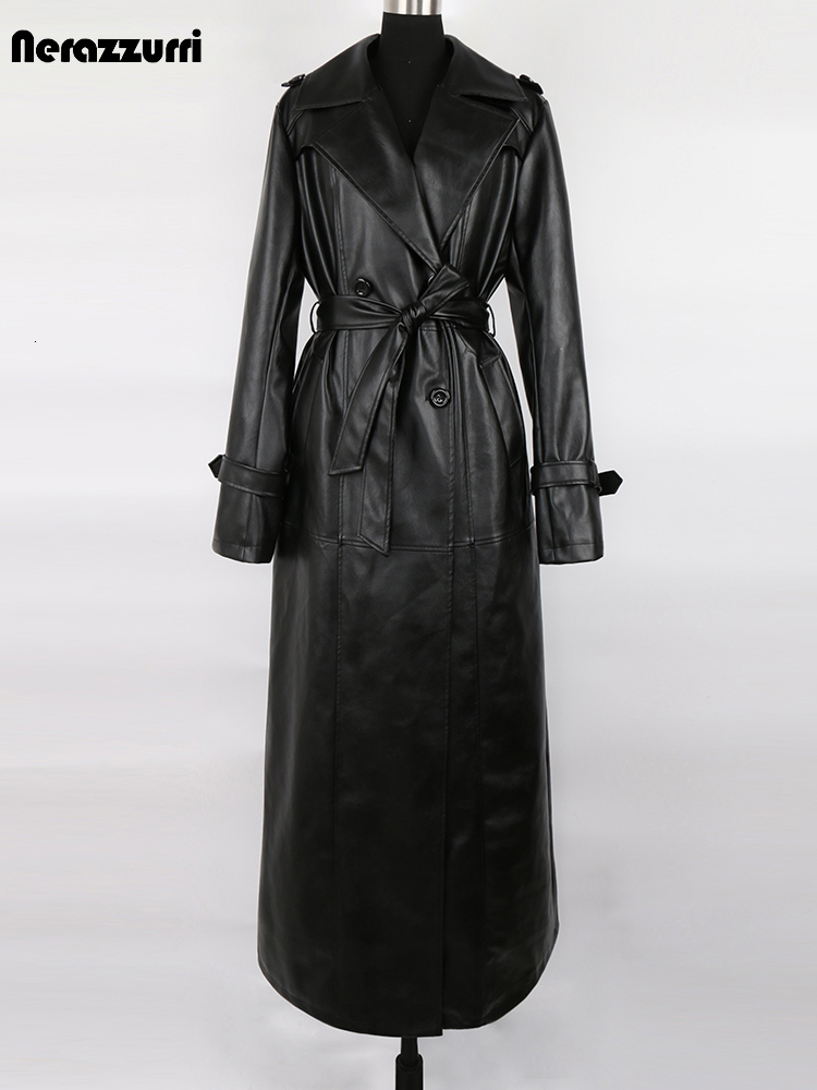 Women's Leather Faux Nerazzurri Spring Autumn Long Waterproof Black Soft Pu Trench Coat for Women Belt Floor Length Luxury Overcoat 230202
Women's Leather Faux Nerazzurri Spring Autumn Long Waterproof Black Soft Pu Trench Coat for Women Belt Floor Length Luxury Overcoat 230202