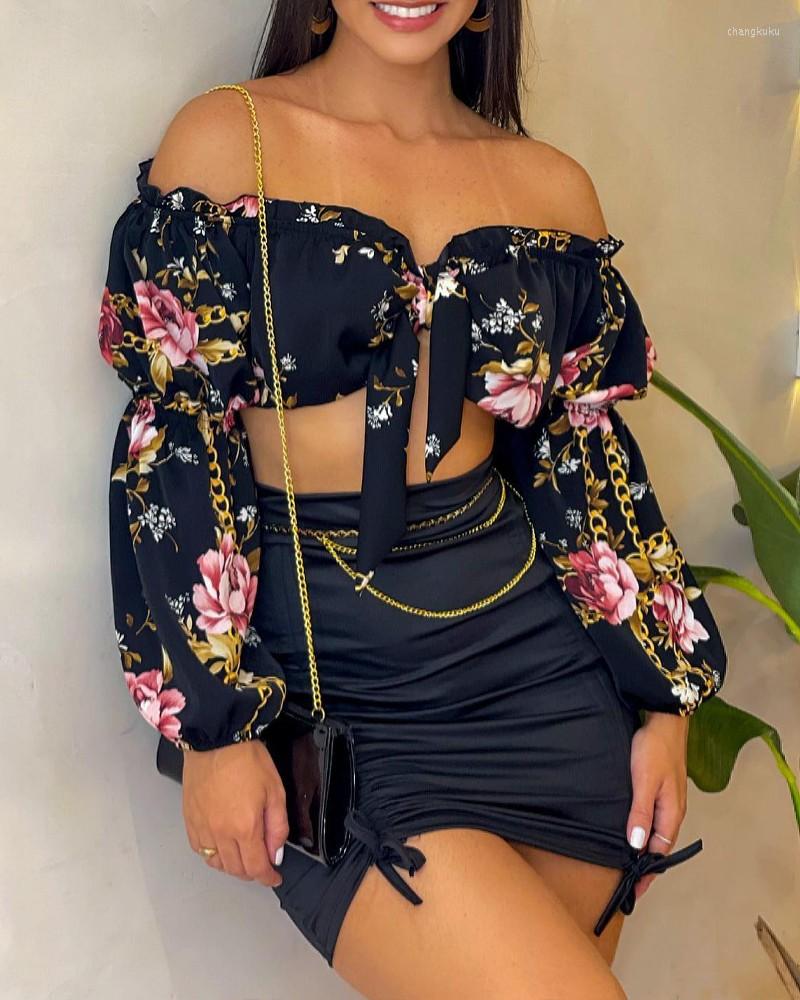 Work Dresses Women Two-piece Flower Print With Shoulder Long Sleeves Largest Short Hip Fold Black Skirt Spring Summer Fashion Suit
Work Dresses Women Two-piece Flower Print With Shoulder Long Sleeves Largest Short Hip Fold Black Skirt Spring Summer Fashion Suit