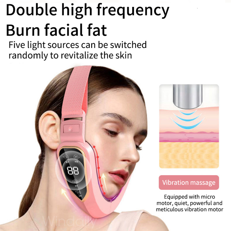 Face Care Devices Lifting Device LED Pon Therapy Slimming Vibration Massager Double Chin V Face Shaped Cheek Lift Belt Machine 230203