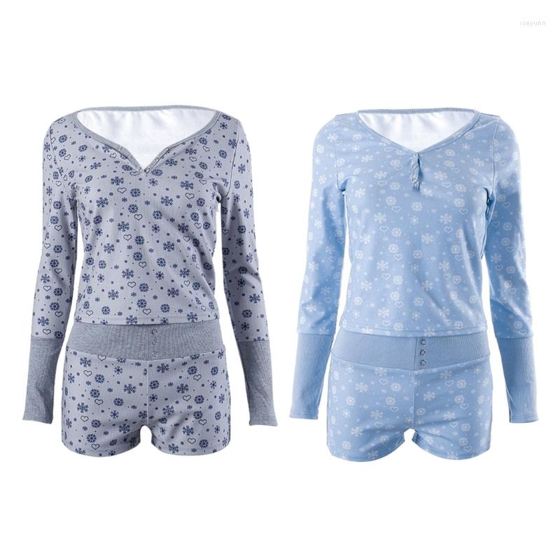 Women's Tracksuits Women Waffle-Knit Pajamas Long Sleeve V-Neck Top And Shorts Sleepwear Loungewear P8DB, Gray
Women's Tracksuits Women Waffle-Knit Pajamas Long Sleeve V-Neck Top And Shorts Sleepwear Loungewear P8DB, Gray